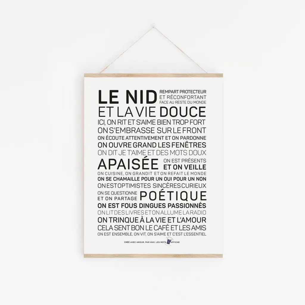 Une Maison avec les mots le nid et le douce.