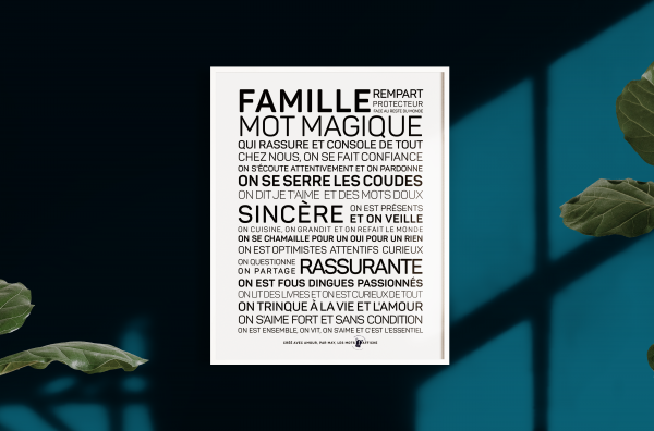 Une affiche avec les mots Famille mot magique dessus.