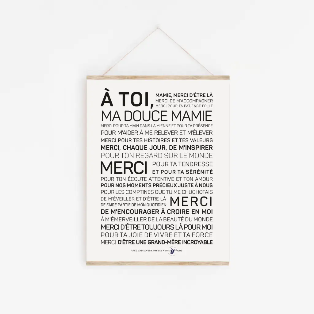Une Mamie en noir et blanc avec les mots a toi.