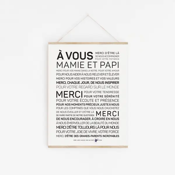 Une affiche en noir et blanc avec la mention « Papi & Mamie ».