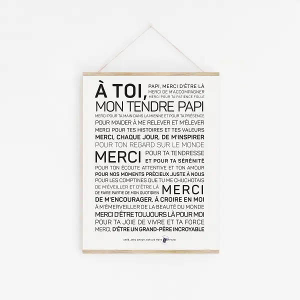 Une affiche en noir et blanc avec les mots a toi mon Papi.