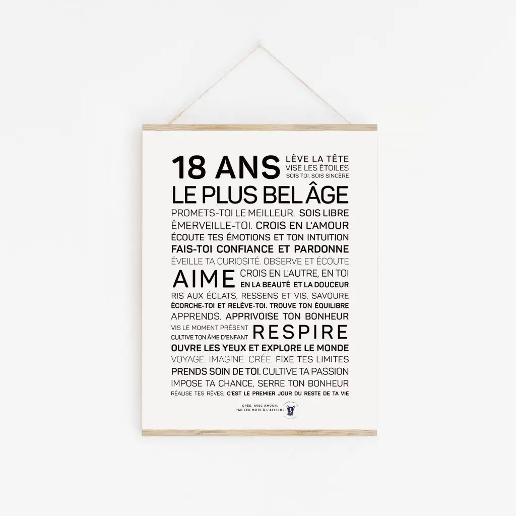 Une affiche avec les mots « 18 ans » dessus.