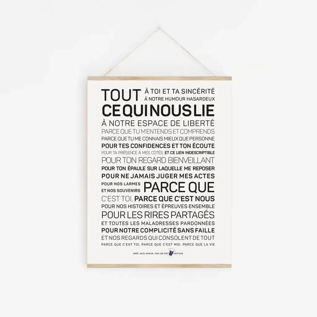 Une affiche en noir et blanc avec la mention « Tout ce qui nous lie ».