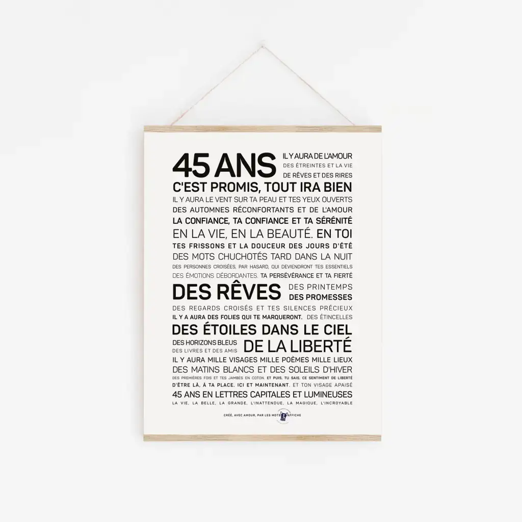 A toi, à ton anniversaire avec les mots 45 ans.