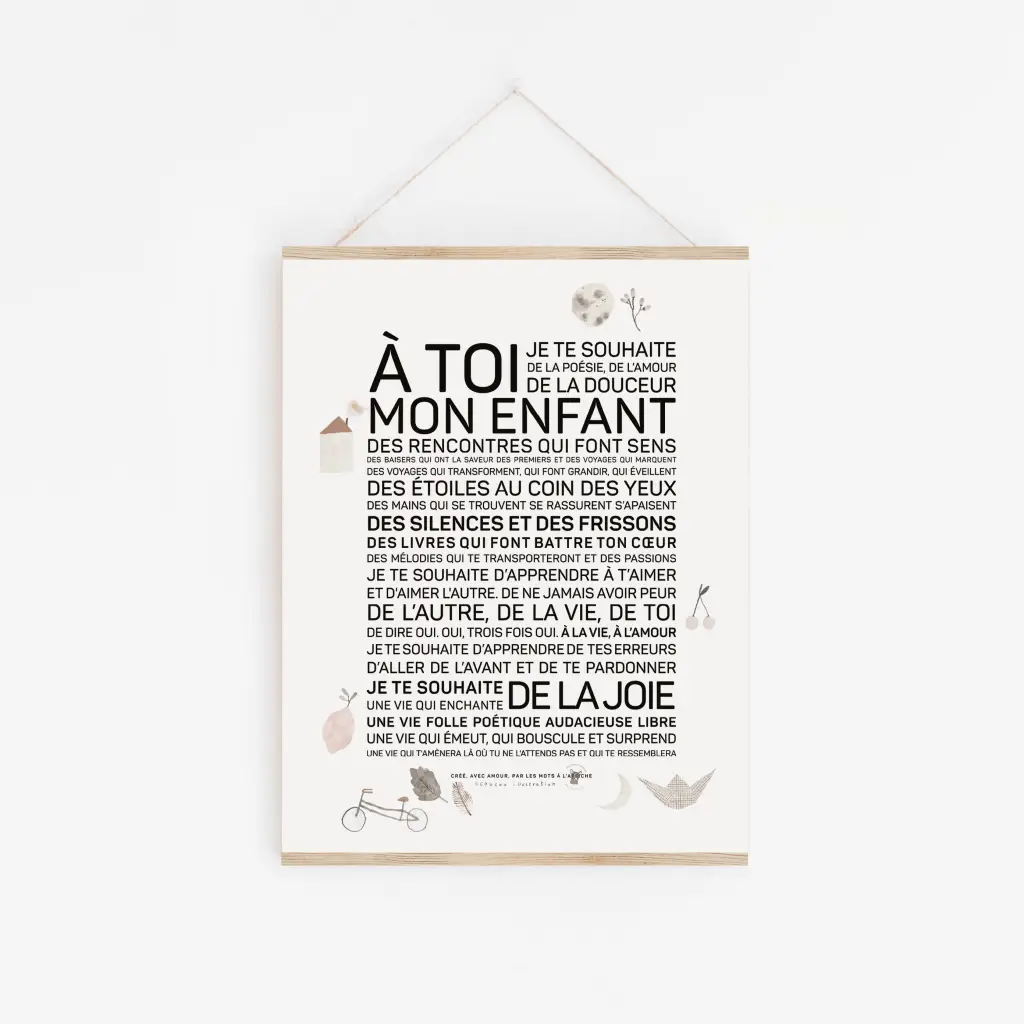 Une affiche avec les mots Mon enfant - illustrée.