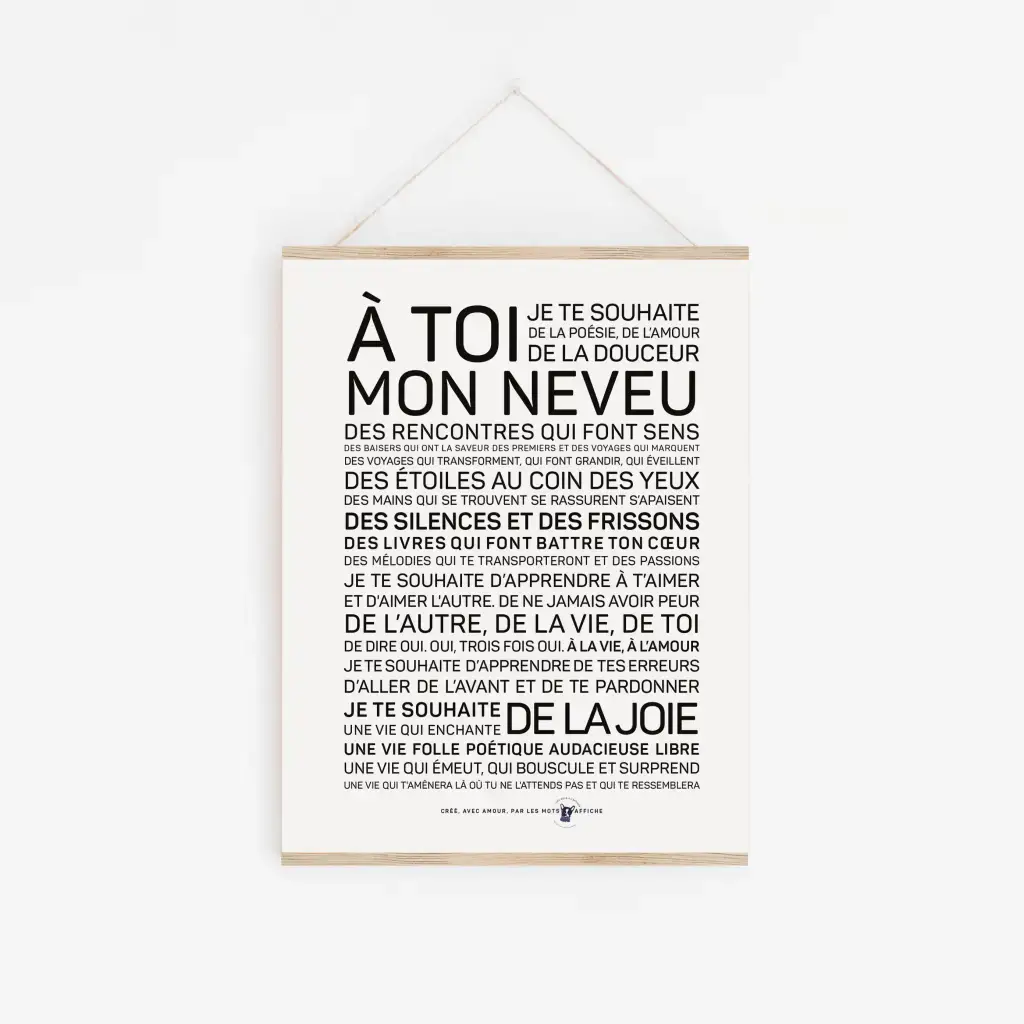 Une affiche en noir et blanc avec les mots a tou mon Filleul.