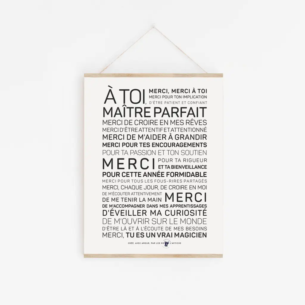 Une affiche avec des mots français accrochée au mur.