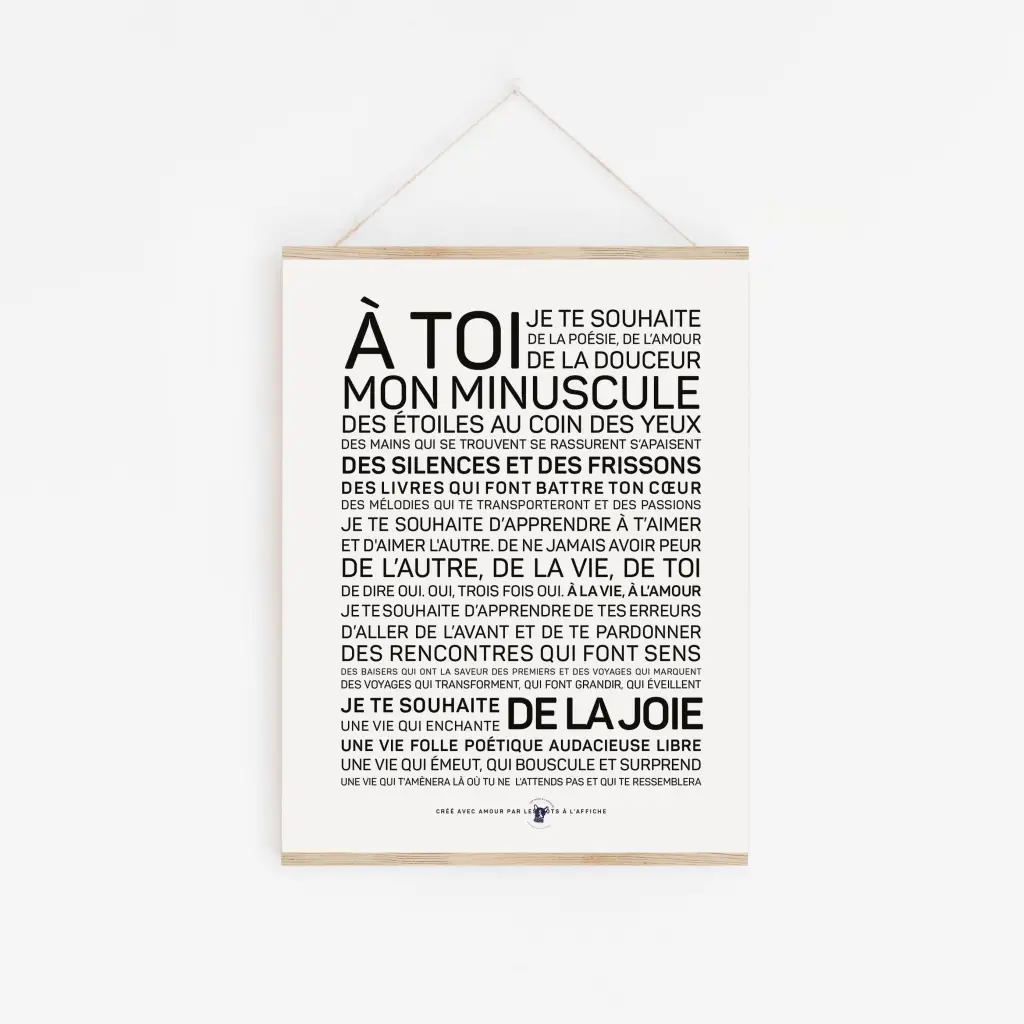 A A toi, mon minuscule affiche avec les mots a à m.