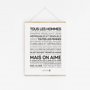 Une affiche en noir et blanc avec la mention 'Tous les hommes sont... - Alfred de Musset'.