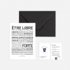 Une enveloppe en noir et blanc avec la mention Etre libre, devenir soi.
