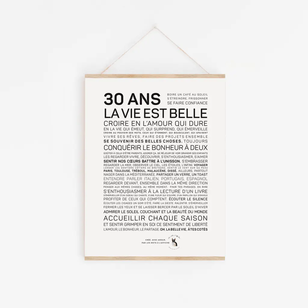 Une affiche avec les mots 30 ans la plus belle.