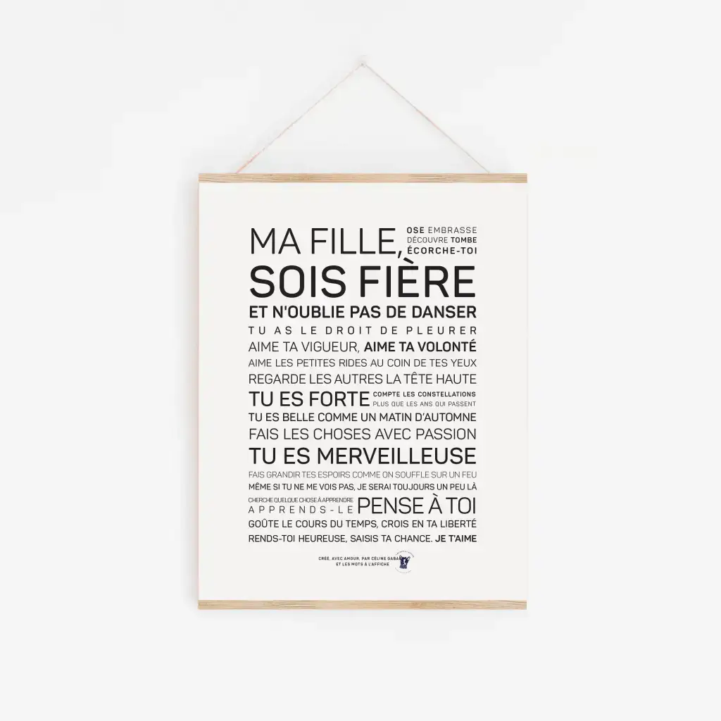 Une Magicienne en noir et blanc avec les mots « ma fille sos fiere ».