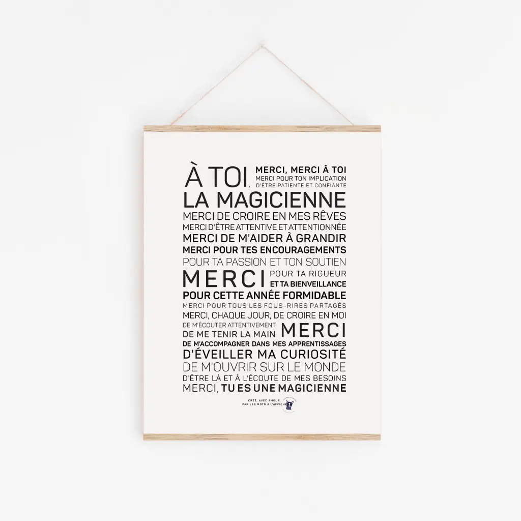 Une affiche en noir et blanc avec les mots Magicienne.