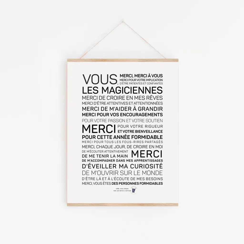 Une pancarte Magiciennes avec un texte noir dessus.