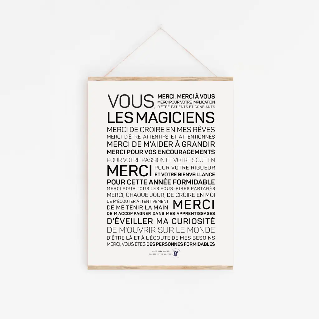 Une pancarte Magiciennes avec un texte noir dessus.