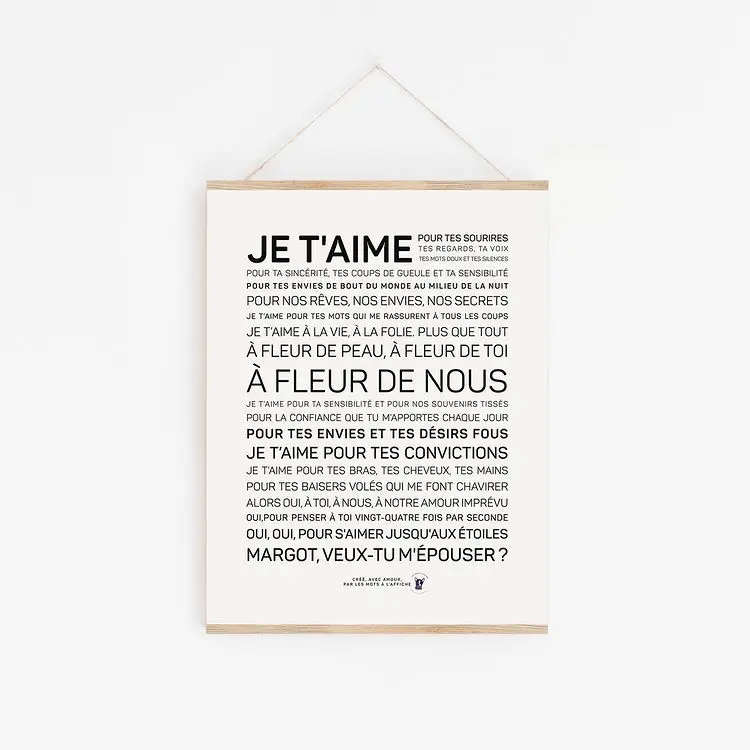 Une affiche en noir et blanc avec les mots je t'aime.