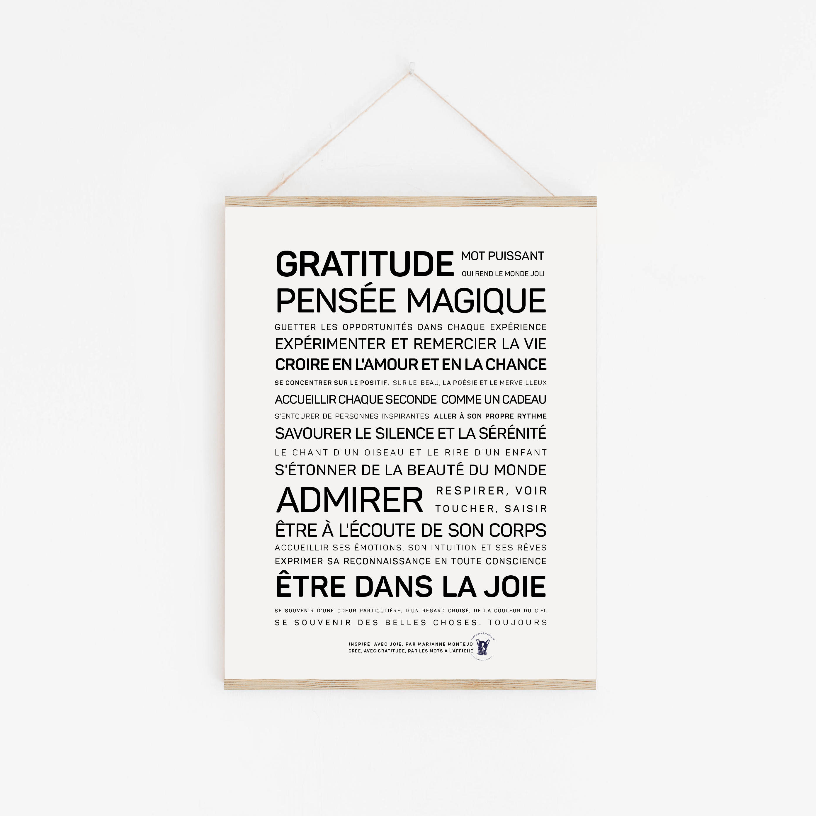 Affiche Gratitude, pensée magique - Les mots à l'affiche