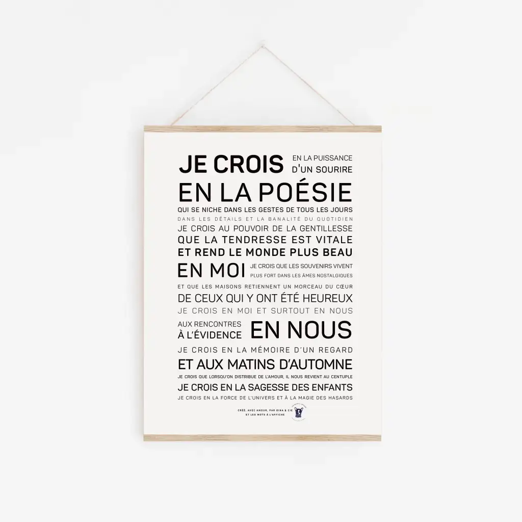 Une affiche en noir et blanc avec les mots « je croise en poise », De l'amour (voeux), un cadeau parfait.