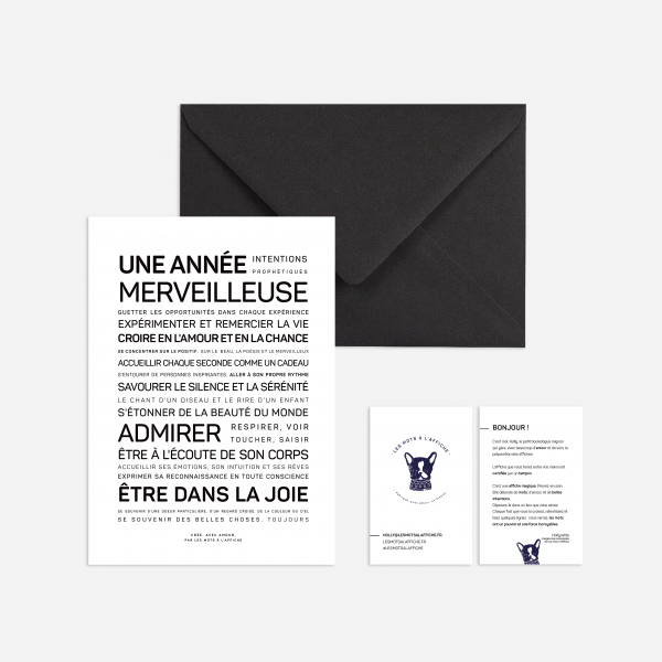 Une enveloppe noire avec un De l'amour (voeux) et une carte noire.