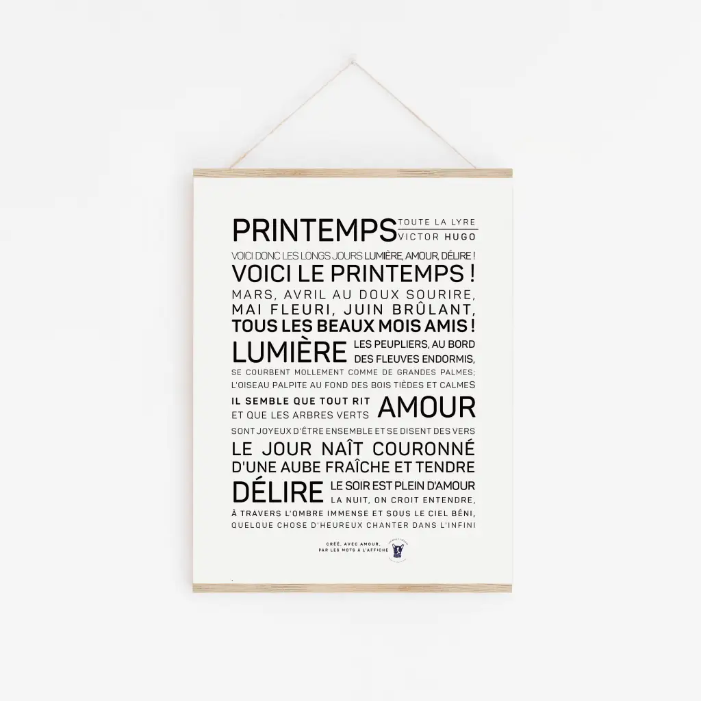 Une affiche avec les mots Printemps - Victor Hugo imprimés dessus.