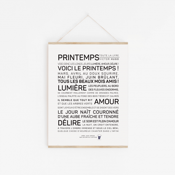 Une affiche avec les mots Printemps - Victor Hugo imprimés dessus.