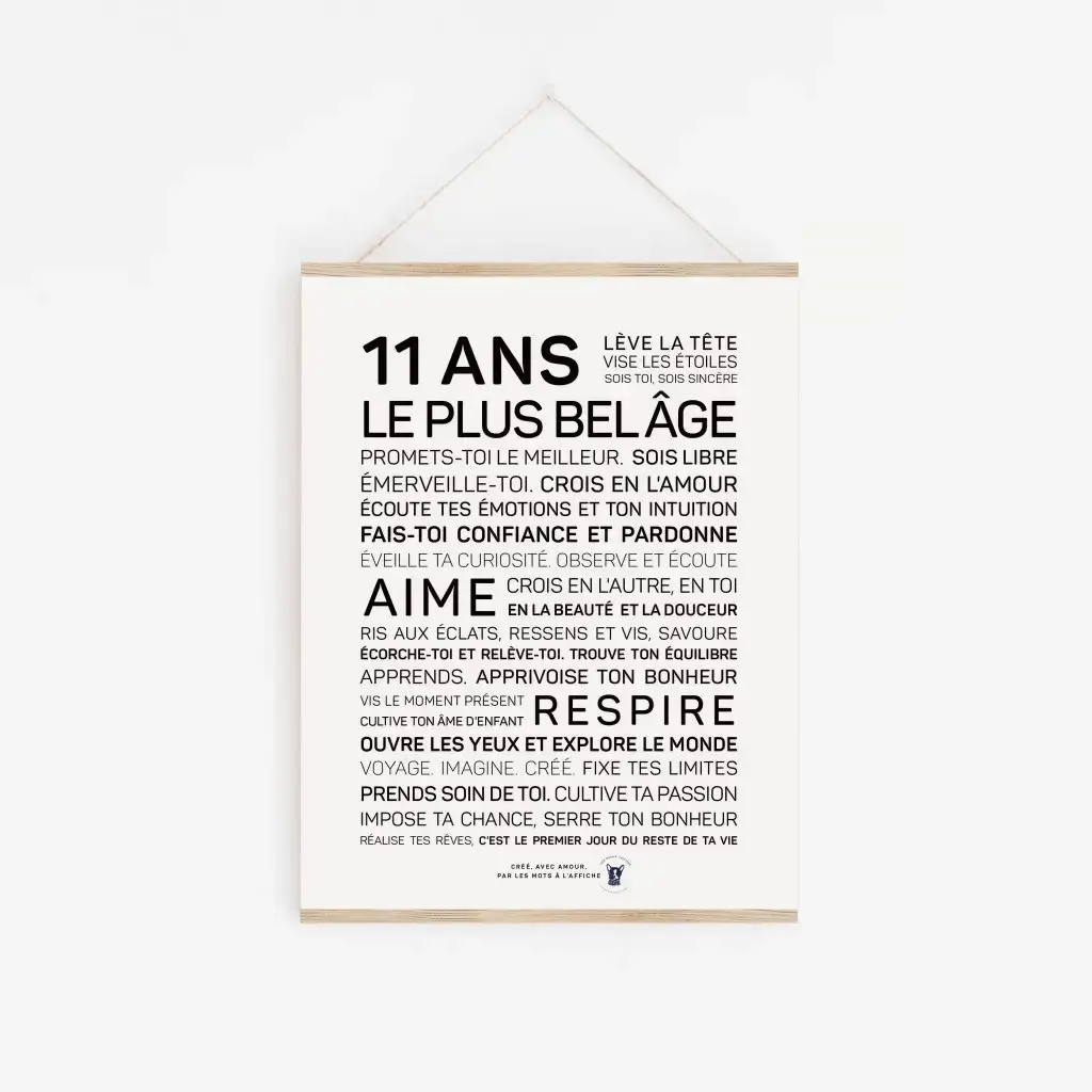 Une affiche 11 ans en noir et blanc avec les mots plus belge.