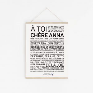 Une affiche en noir et blanc avec les mots a toi cherie Anna.