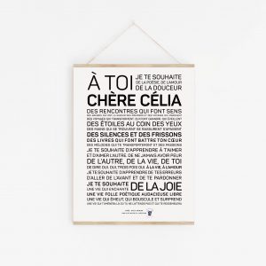 Une affiche en noir et blanc avec les mots à toi chérie Célia.