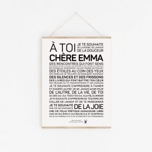 Une affiche en noir et blanc avec les mots à toi chérie Emma.