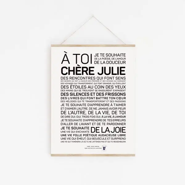 Une affiche en noir et blanc avec les mots a tot chere Julie.