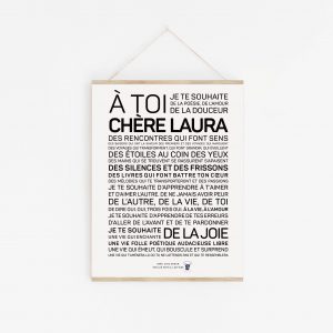 Une affiche en noir et blanc avec les mots a toi cherie Laura.