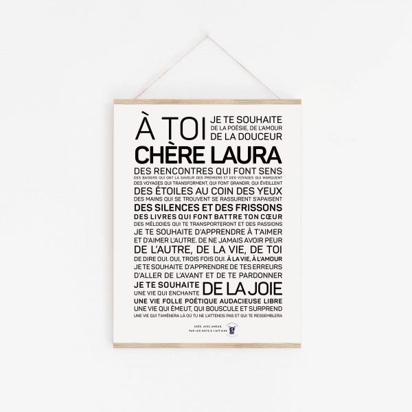 Une affiche en noir et blanc avec les mots a toi cherie Laura.