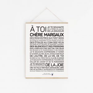 Une affiche en noir et blanc avec les mots à toi cher Margaux.