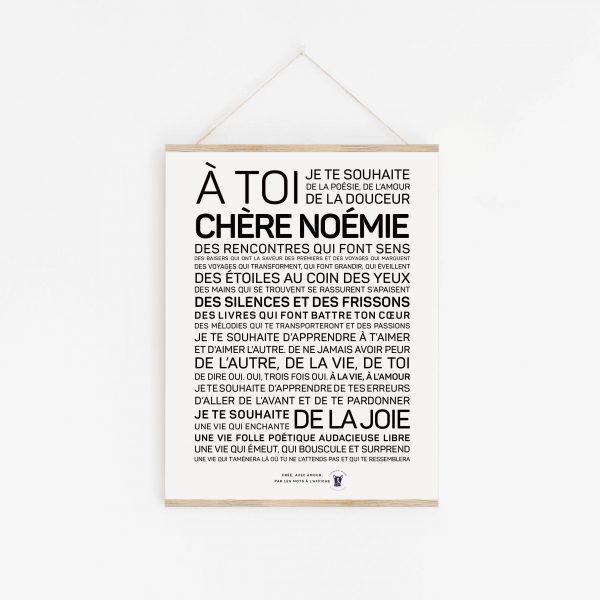 Une affiche en noir et blanc avec les mots à toi chérie Noémie.