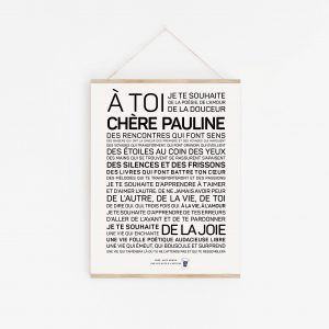 Une affiche en noir et blanc avec les mots a toi de cherie Pauline.