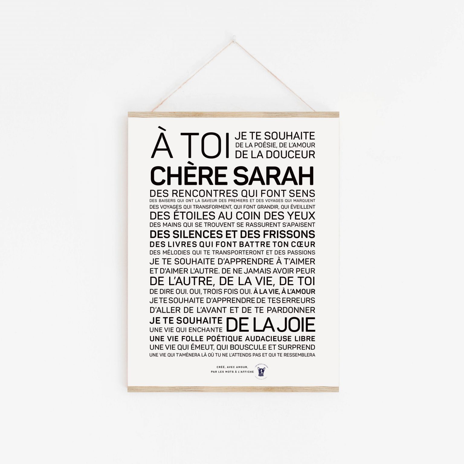 Affiche cadeau prénom Sarah Les mots à l