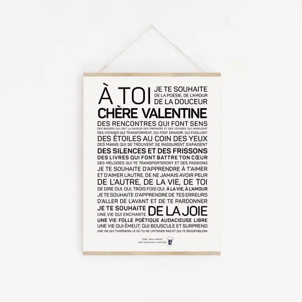 Une affiche en noir et blanc avec les mots a toi che Valentine.