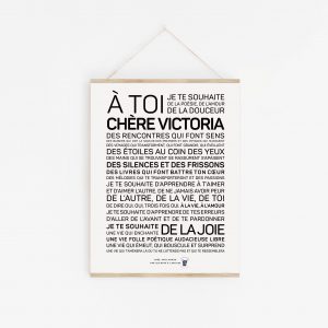 Une affiche en noir et blanc avec les mots a toi cherie Victoria.