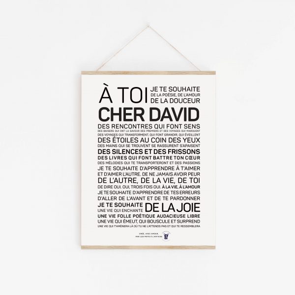 Une affiche en noir et blanc avec les mots « cheer David ».