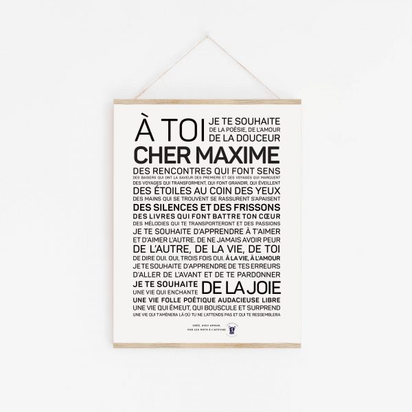 Une affiche Maxime en noir et blanc avec les mots a toi cher Maxine.