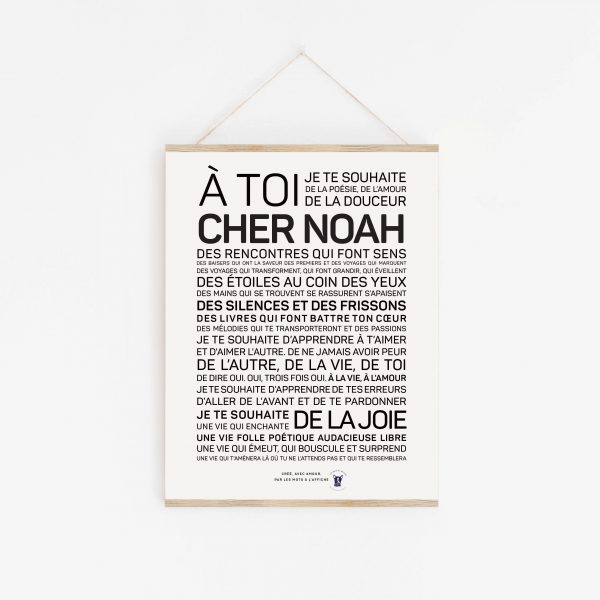 Une affiche en noir et blanc avec les mots "a toi chernoah" en cadeau.