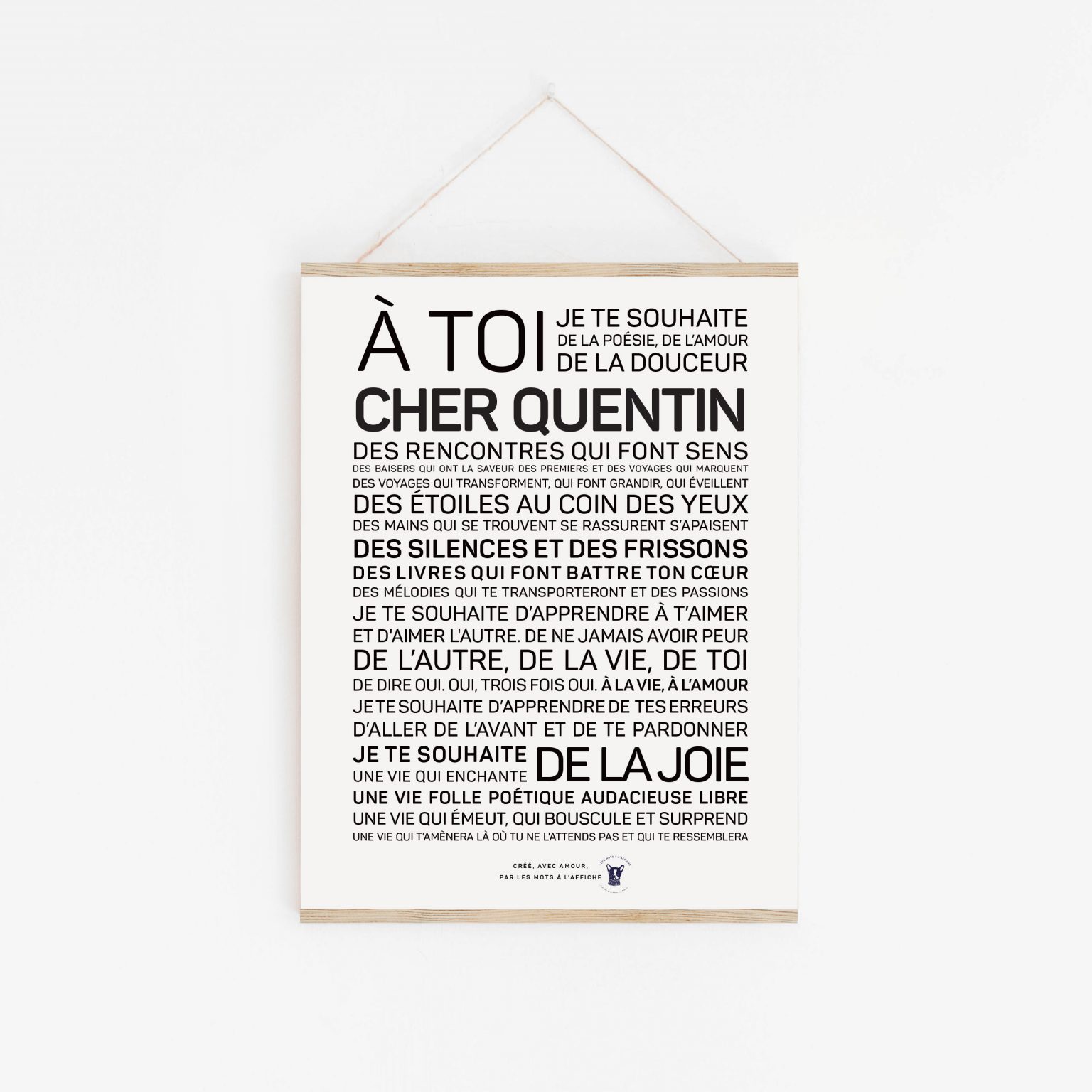 Affiche cadeau prénom Quentin Les mots à l