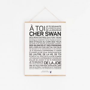 Une affiche en noir et blanc avec les mots "a toi cheer Swan" en cadeau.