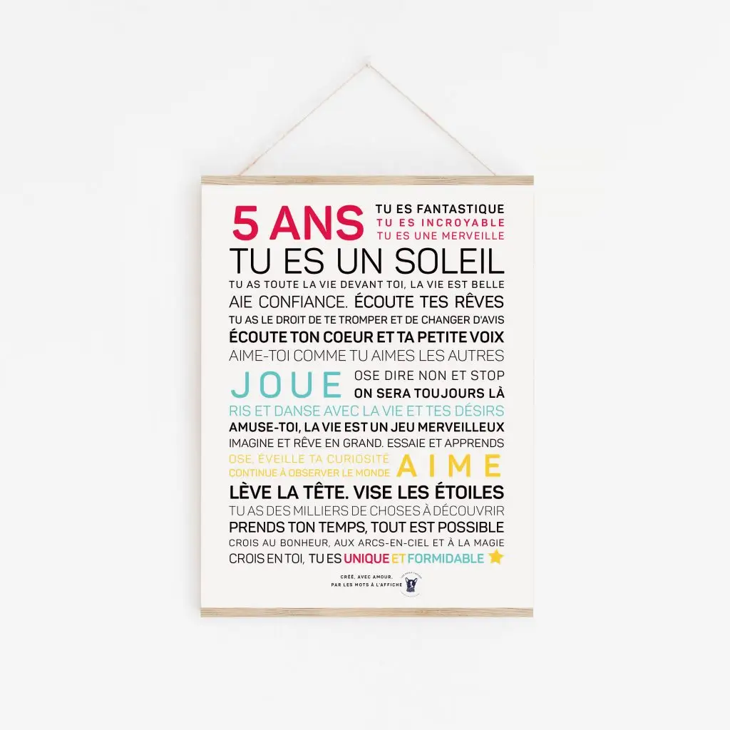 Une affiche avec les mots 5 ans tues un soie.