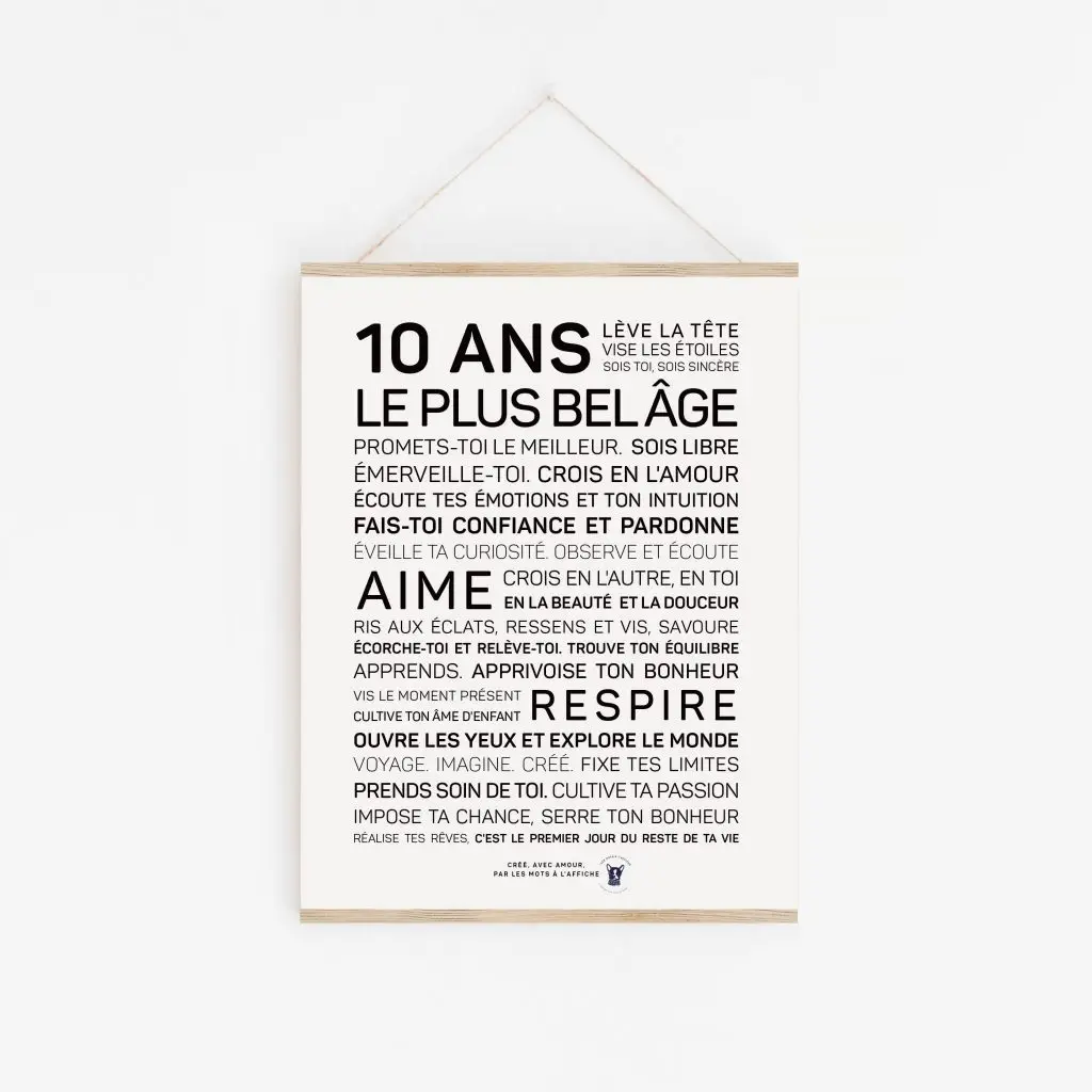 Une affiche en noir et blanc avec les mots 10 ans plus belge, un cadeau parfait. réplique 10 ans.