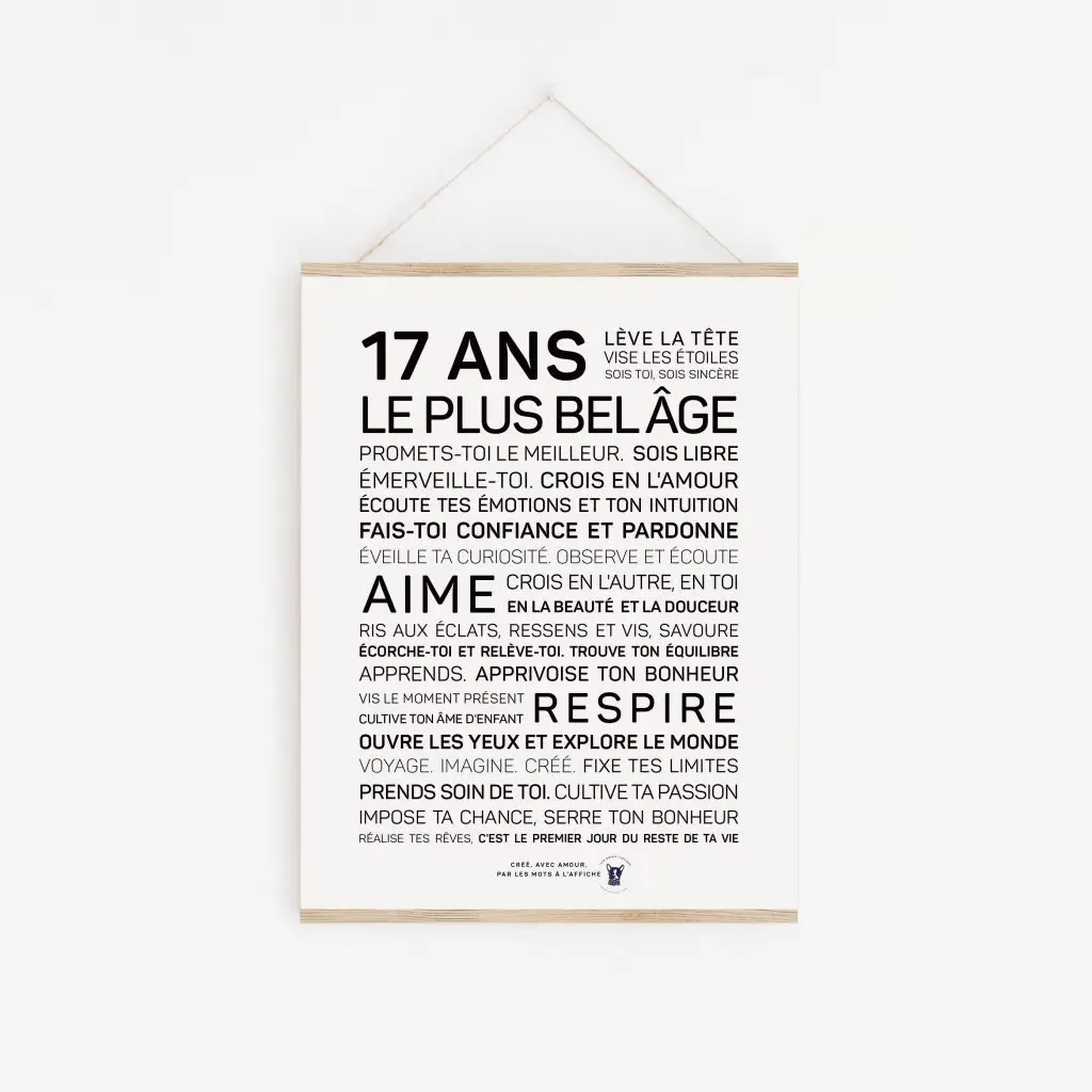 Une affiche en noir et blanc avec les mots 17 ans plus belge, un parfait cadeau 17 ans.