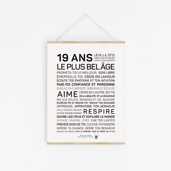 Un poster avec les mots '19 ans', un cadeau parfait.