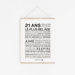 Une affiche en noir et blanc avec la mention "21 ans" plus belge, un cadeau parfait.