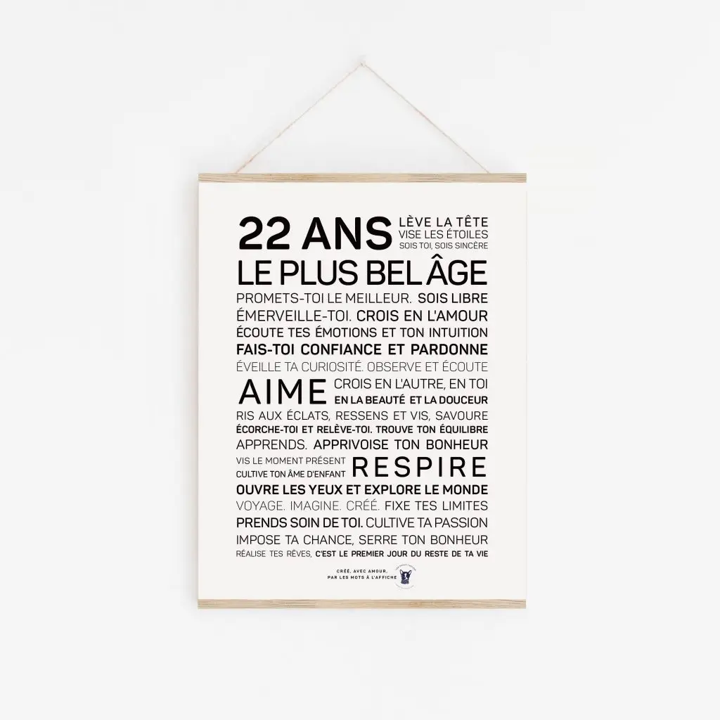 Une affiche en noir et blanc avec les mots "Product Name", plus belge - un cadeau parfait.
Nom du produit : 22 ans