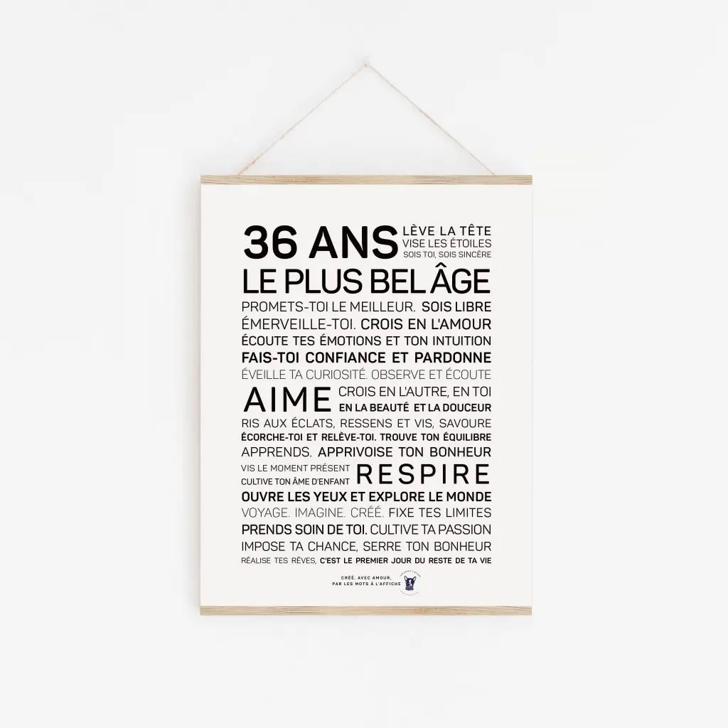 Une affiche 36 ans en noir et blanc avec la mention 36 ans.